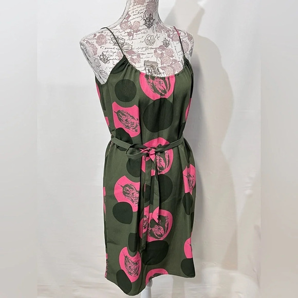 🛍️ TUCKER for Target Olive green and pink summer dress size M. - Picture 8 of 13